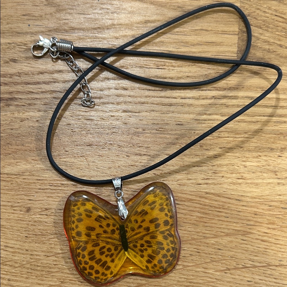 Real Preserved Butterfly Pendant Necklace with Black Cord